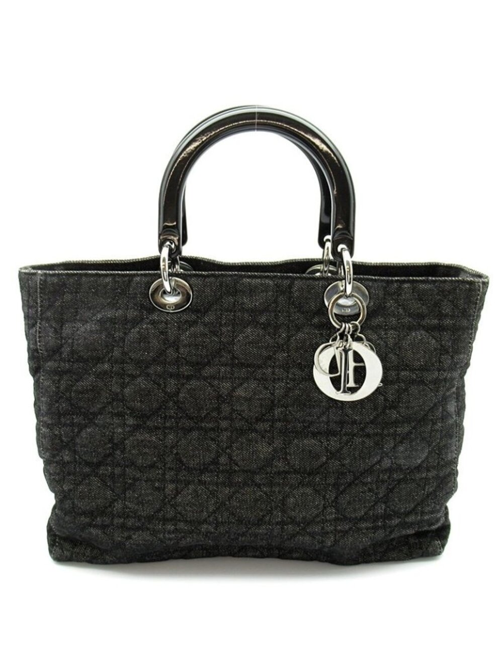 Dior Lady Dior Large 2-Way Denim Shoulder Bag Black